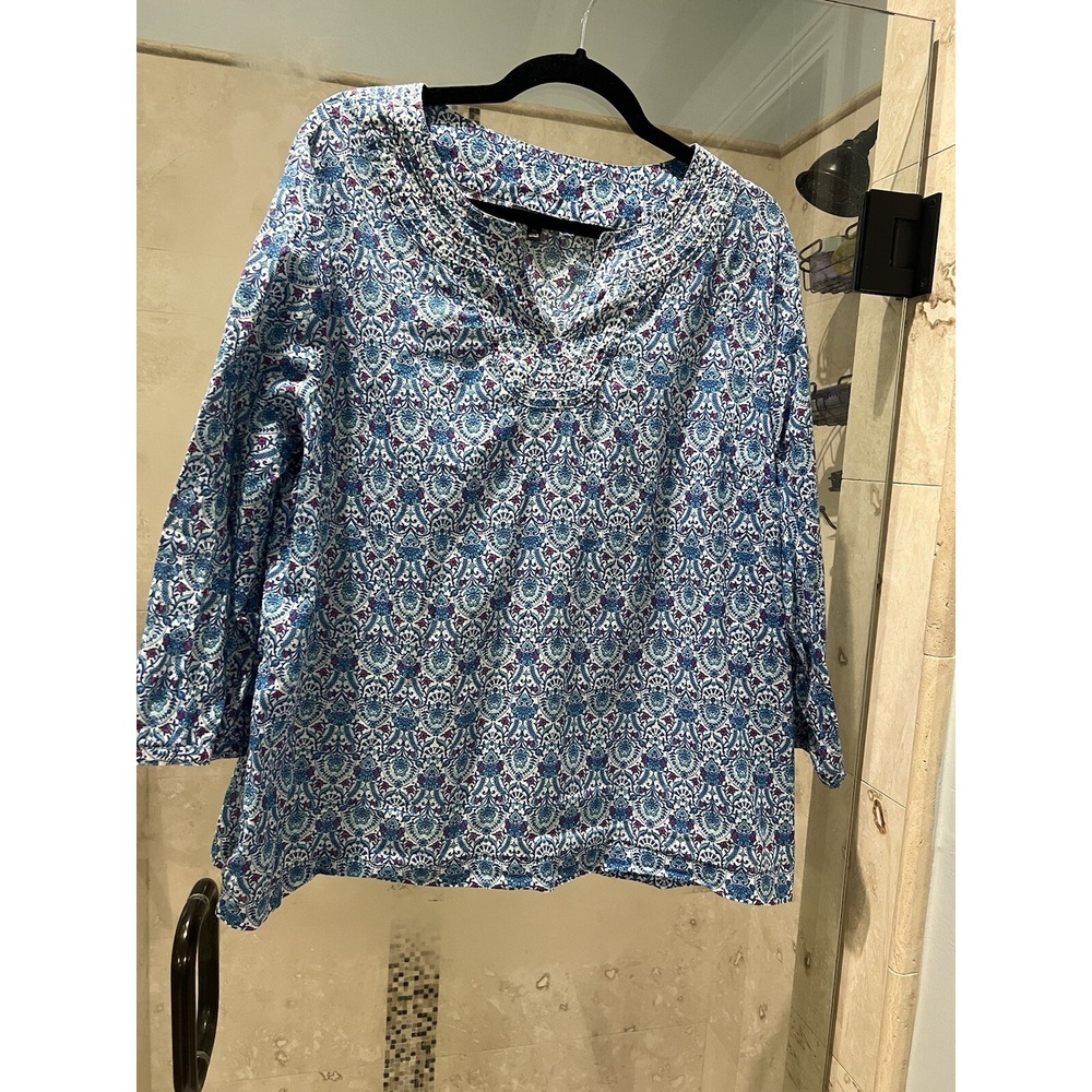 Talbots tunic top blouse embroidered neckline preppy top floral paisley XL